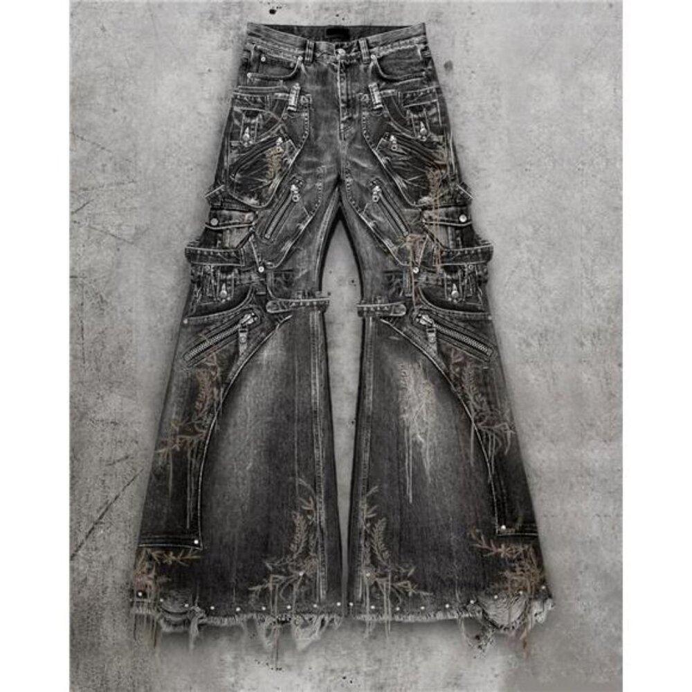 Oversized Pockets with Wide Legs Floor Mopping Y2k Mens Jeans Hip Hop Black